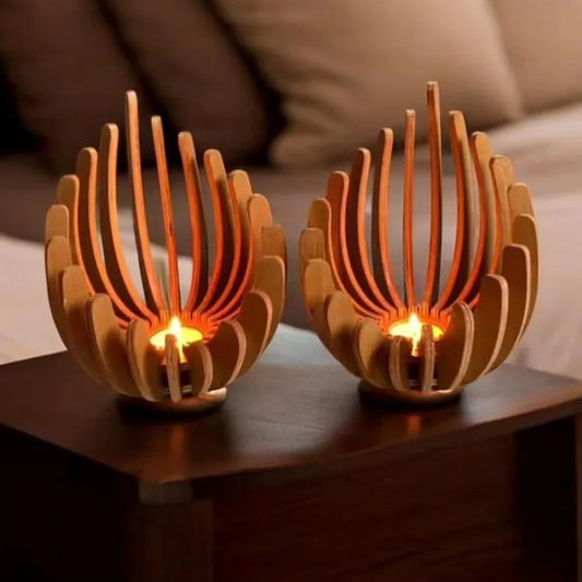 Handcrafted Lotus Wooden Tea Light Candle Holder – Elegant Minimalist Home Décor Centerpiece
