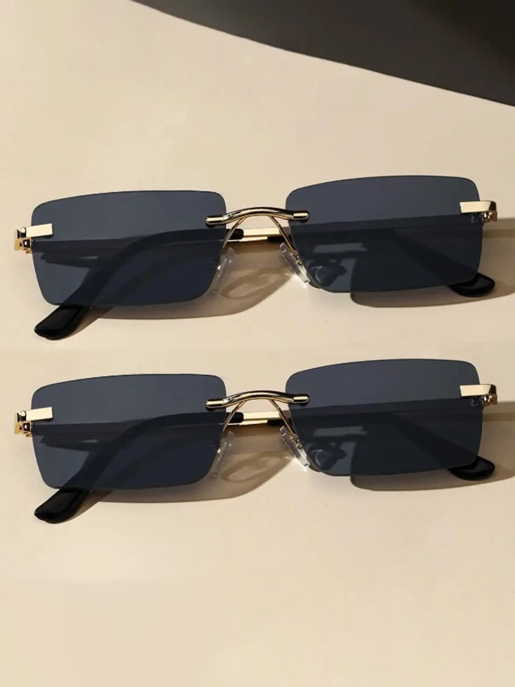 Rimless Rectangle Sunglasses for Women & Men | Small Square Retro UV400 Fashion Sunglasses | Lightweight Unisex Shades for Summer, Travel & Driving