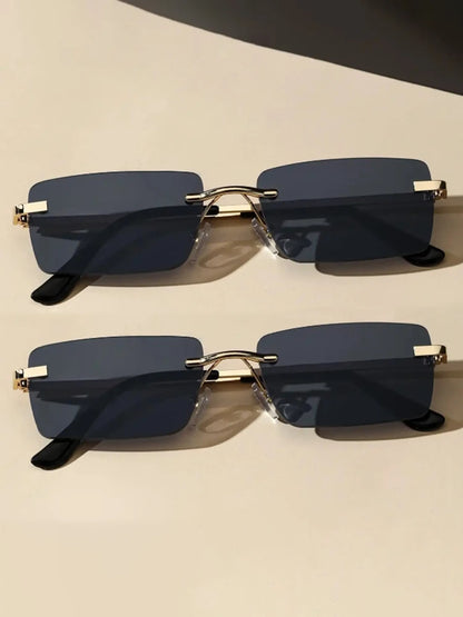 Rimless Rectangle Sunglasses for Women & Men | Small Square Retro UV400 Fashion Sunglasses | Lightweight Unisex Shades for Summer, Travel & Driving