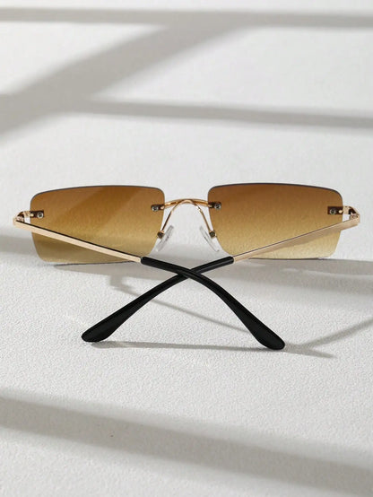 Rimless Rectangle Sunglasses for Women & Men | Small Square Retro UV400 Fashion Sunglasses | Lightweight Unisex Shades for Summer, Travel & Driving