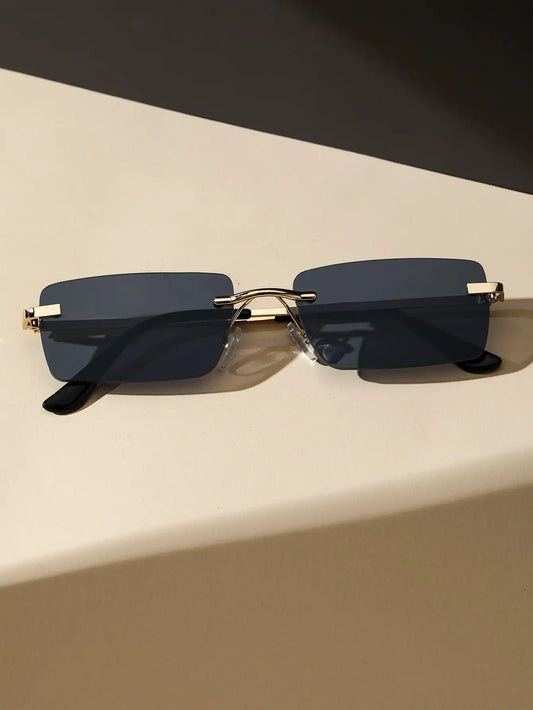 Rimless Rectangle Sunglasses for Women & Men | Small Square Retro UV400 Fashion Sunglasses | Lightweight Unisex Shades for Summer, Travel & Driving