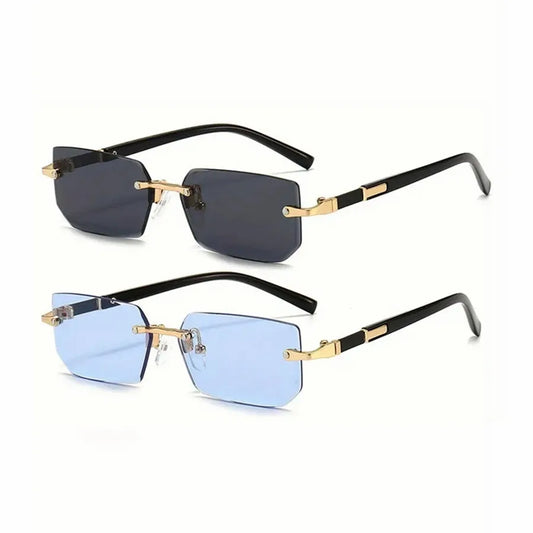 Rimless Rectangle Sunglasses for Women & Men | Small Square Retro UV400 Fashion Sunglasses | Lightweight Unisex Shades for Summer, Travel & Driving