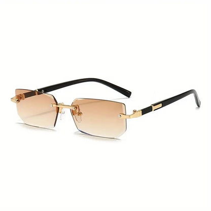Rimless Rectangle Sunglasses for Women & Men | Small Square Retro UV400 Fashion Sunglasses | Lightweight Unisex Shades for Summer, Travel & Driving