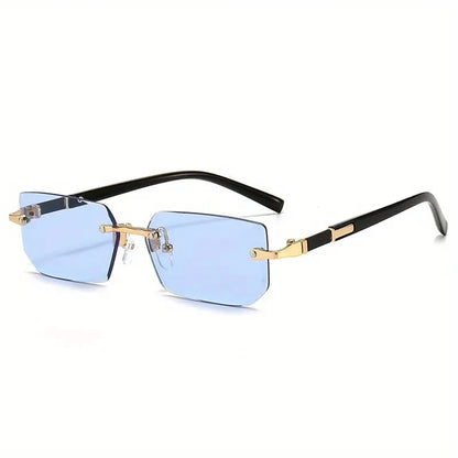 Rimless Rectangle Sunglasses for Women & Men | Small Square Retro UV400 Fashion Sunglasses | Lightweight Unisex Shades for Summer, Travel & Driving