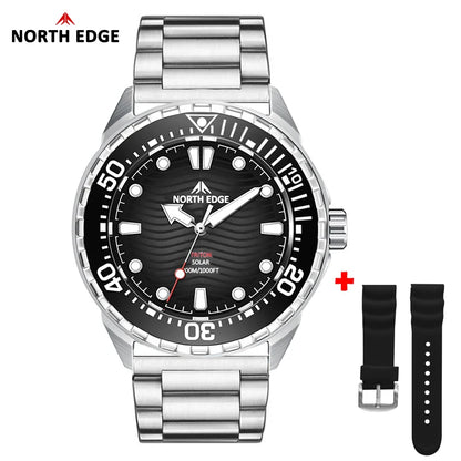 NORTH EDGE TRITON-TI Solar Titanium Diving Watch for Men | 300M Waterproof Luxury Quartz Watch