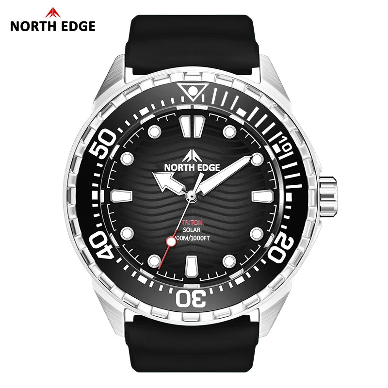 NORTH EDGE TRITON-TI Solar Titanium Diving Watch for Men | 300M Waterproof Luxury Quartz Watch