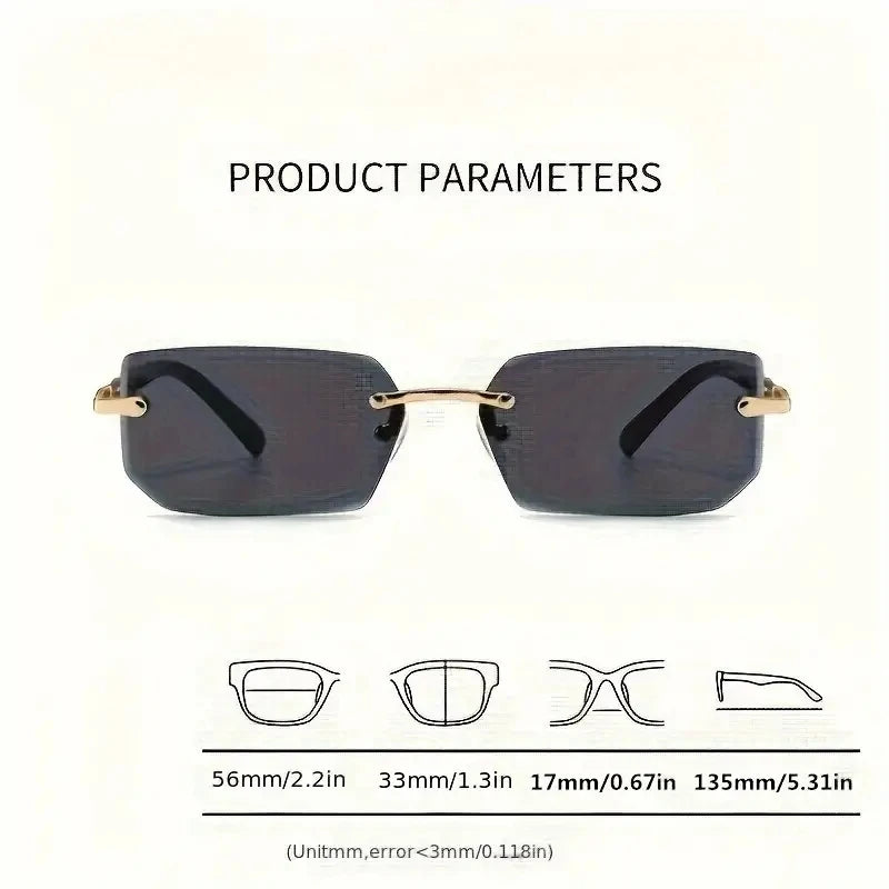 Rimless Rectangle Sunglasses for Women & Men | Small Square Retro UV400 Fashion Sunglasses | Lightweight Unisex Shades for Summer, Travel & Driving