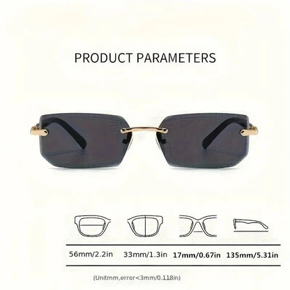 Rimless Rectangle Sunglasses for Women & Men | Small Square Retro UV400 Fashion Sunglasses | Lightweight Unisex Shades for Summer, Travel & Driving