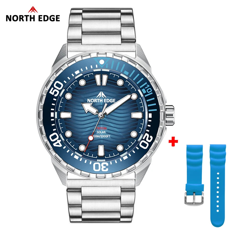NORTH EDGE TRITON-TI Solar Titanium Diving Watch for Men | 300M Waterproof Luxury Quartz Watch
