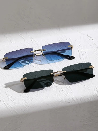 Rimless Rectangle Sunglasses for Women & Men | Small Square Retro UV400 Fashion Sunglasses | Lightweight Unisex Shades for Summer, Travel & Driving
