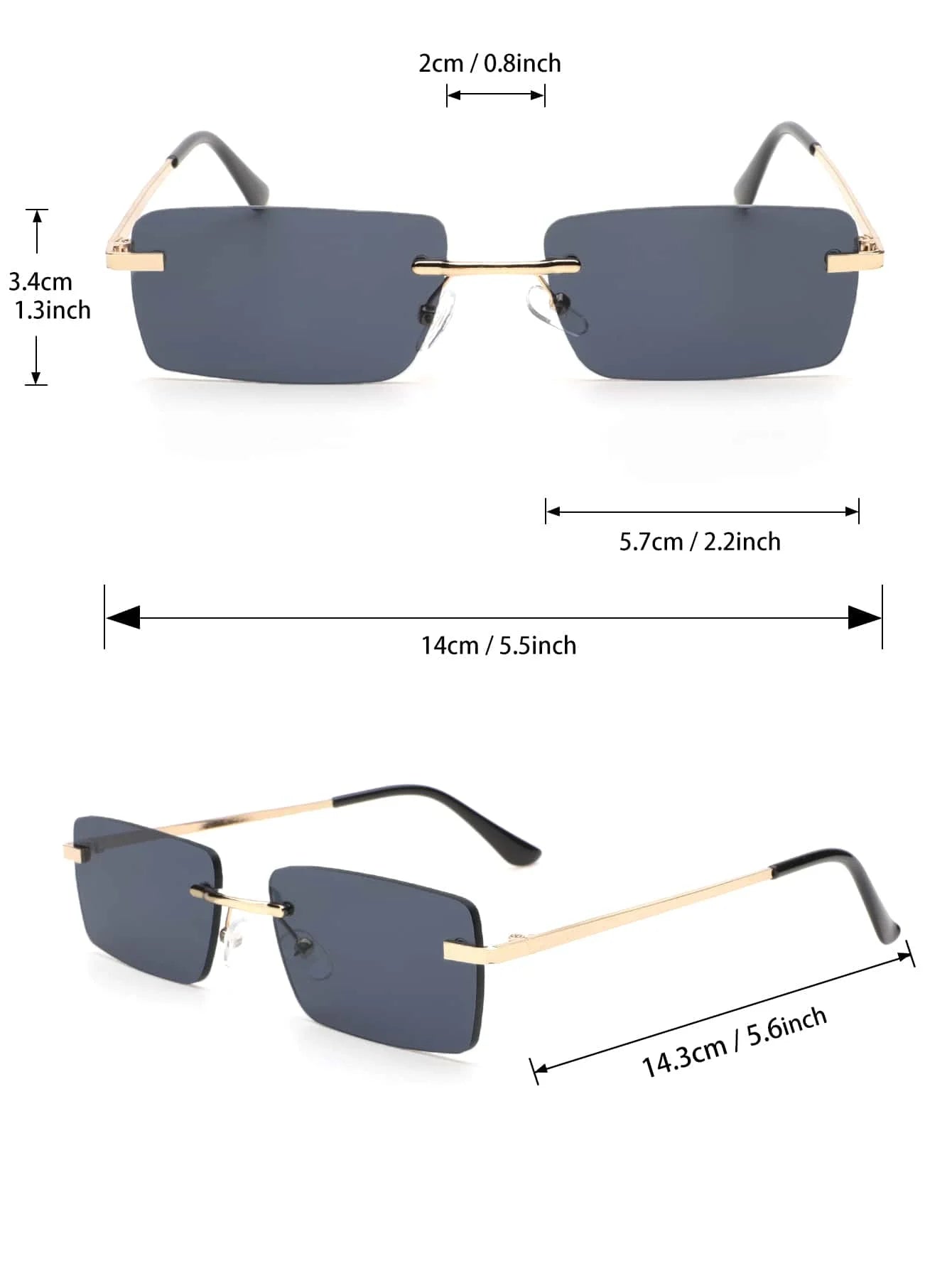 Rimless Rectangle Sunglasses for Women & Men | Small Square Retro UV400 Fashion Sunglasses | Lightweight Unisex Shades for Summer, Travel & Driving