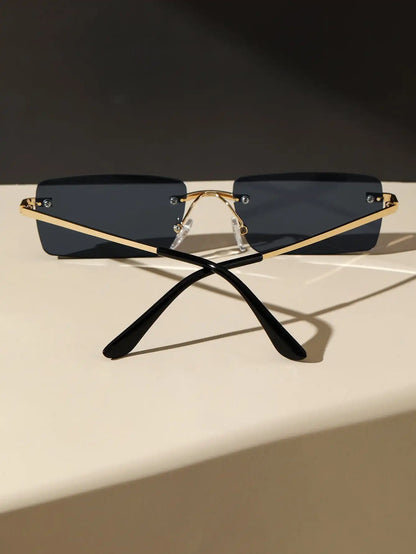 Rimless Rectangle Sunglasses for Women & Men | Small Square Retro UV400 Fashion Sunglasses | Lightweight Unisex Shades for Summer, Travel & Driving