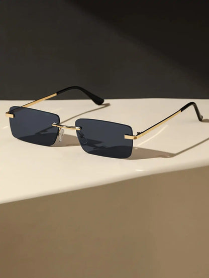 Rimless Rectangle Sunglasses for Women & Men | Small Square Retro UV400 Fashion Sunglasses | Lightweight Unisex Shades for Summer, Travel & Driving
