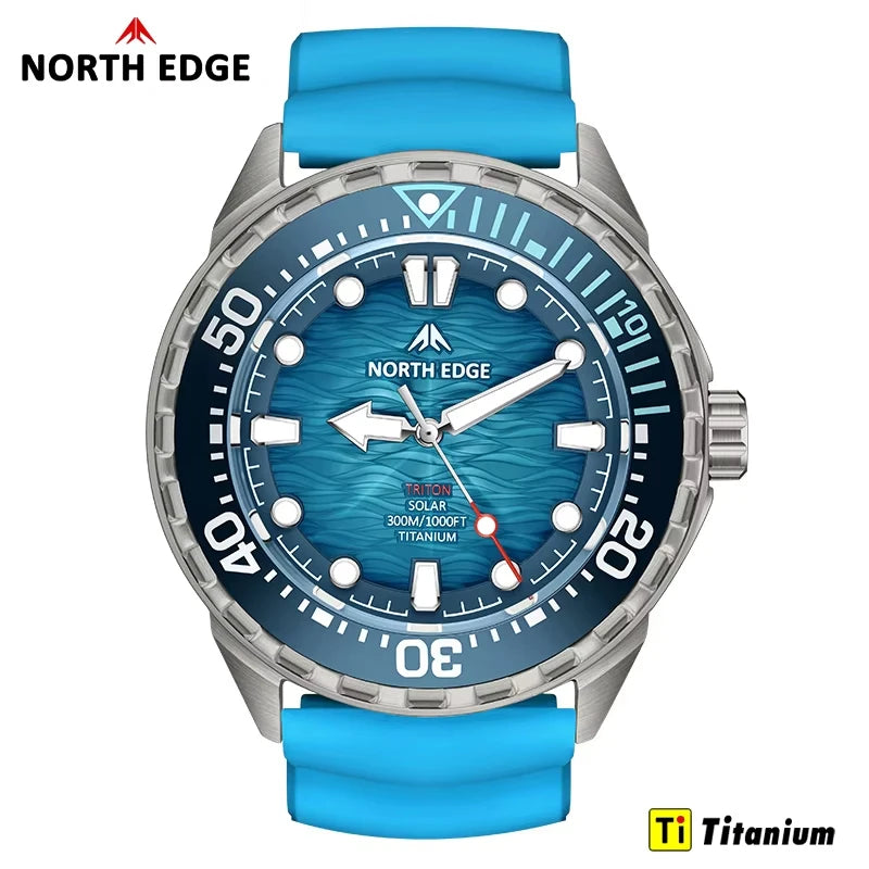 NORTH EDGE TRITON-TI Solar Titanium Diving Watch for Men | 300M Waterproof Luxury Quartz Watch
