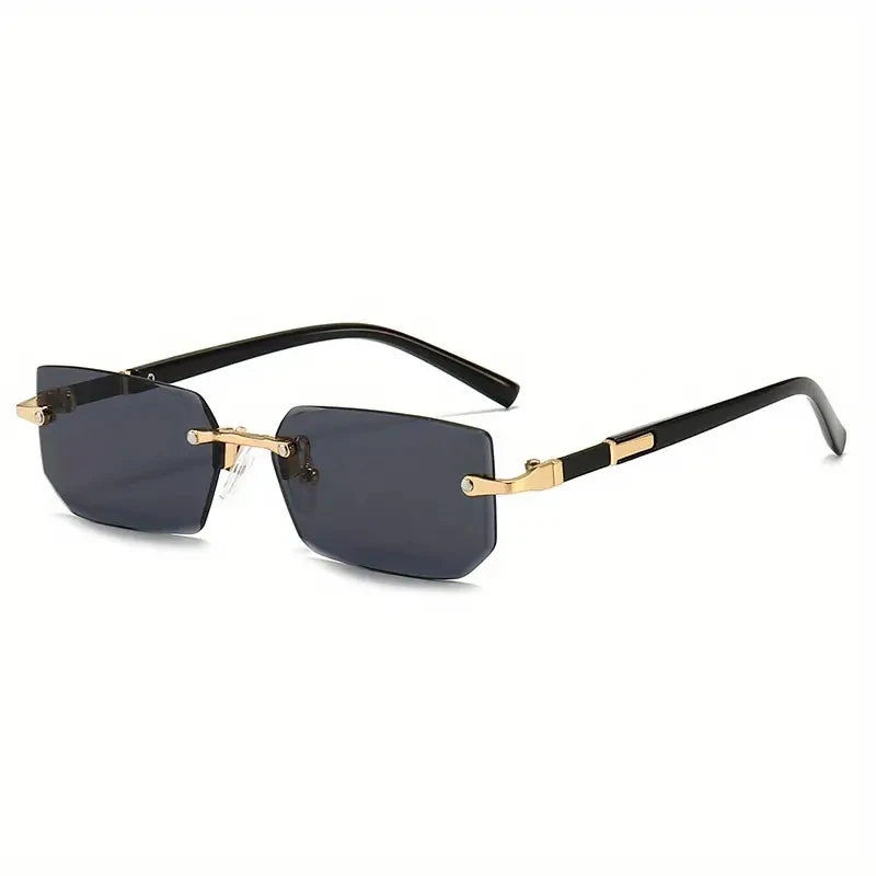 Rimless Rectangle Sunglasses for Women & Men | Small Square Retro UV400 Fashion Sunglasses | Lightweight Unisex Shades for Summer, Travel & Driving