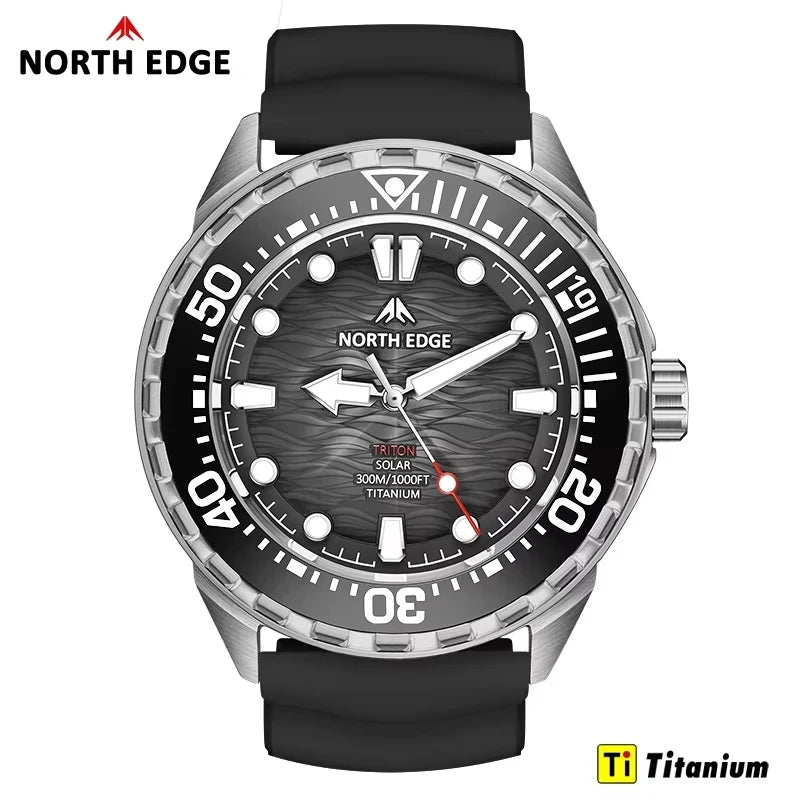 NORTH EDGE TRITON-TI Solar Titanium Diving Watch for Men | 300M Waterproof Luxury Quartz Watch