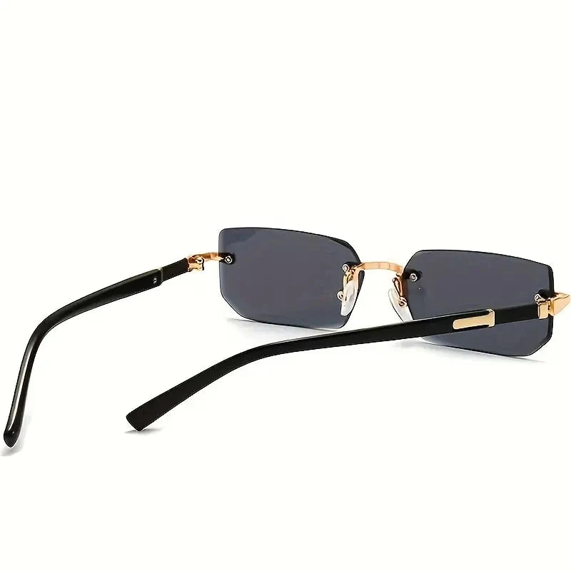 Rimless Rectangle Sunglasses for Women & Men | Small Square Retro UV400 Fashion Sunglasses | Lightweight Unisex Shades for Summer, Travel & Driving