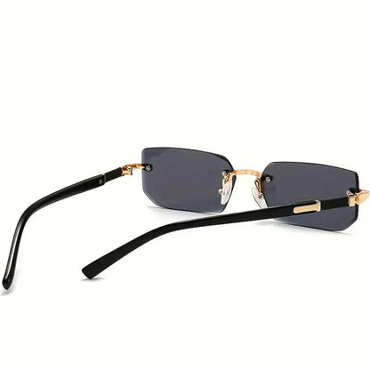 Rimless Rectangle Sunglasses for Women & Men | Small Square Retro UV400 Fashion Sunglasses | Lightweight Unisex Shades for Summer, Travel & Driving