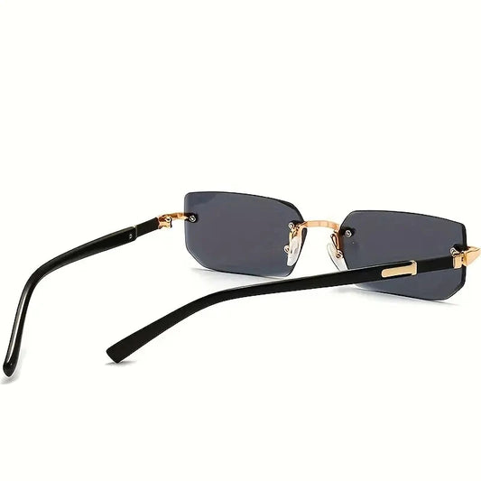 Rimless Rectangle Sunglasses for Women & Men | Small Square Retro UV400 Fashion Sunglasses | Lightweight Unisex Shades for Summer, Travel & Driving