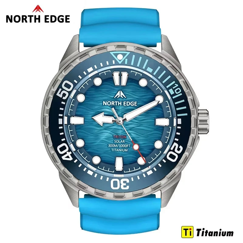 NORTH EDGE TRITON-TI Solar Titanium Diving Watch for Men | 300M Waterproof Luxury Quartz Watch