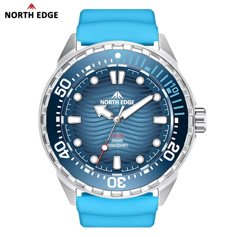 NORTH EDGE TRITON-TI Solar Titanium Diving Watch for Men | 300M Waterproof Luxury Quartz Watch