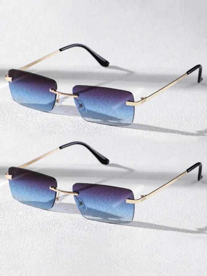 Rimless Rectangle Sunglasses for Women & Men | Small Square Retro UV400 Fashion Sunglasses | Lightweight Unisex Shades for Summer, Travel & Driving