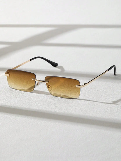 Rimless Rectangle Sunglasses for Women & Men | Small Square Retro UV400 Fashion Sunglasses | Lightweight Unisex Shades for Summer, Travel & Driving