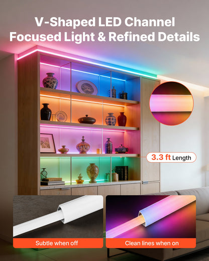 20-Pack 3.3 ft/1M V Shape LED Aluminum Channel, with Milky Cover, End